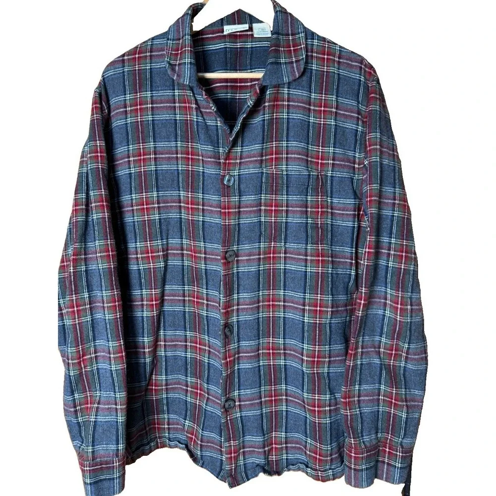L.L. Bean Men's Scotch Plaid Flannel Pajama Top Cotton Size Large Regular  EUC